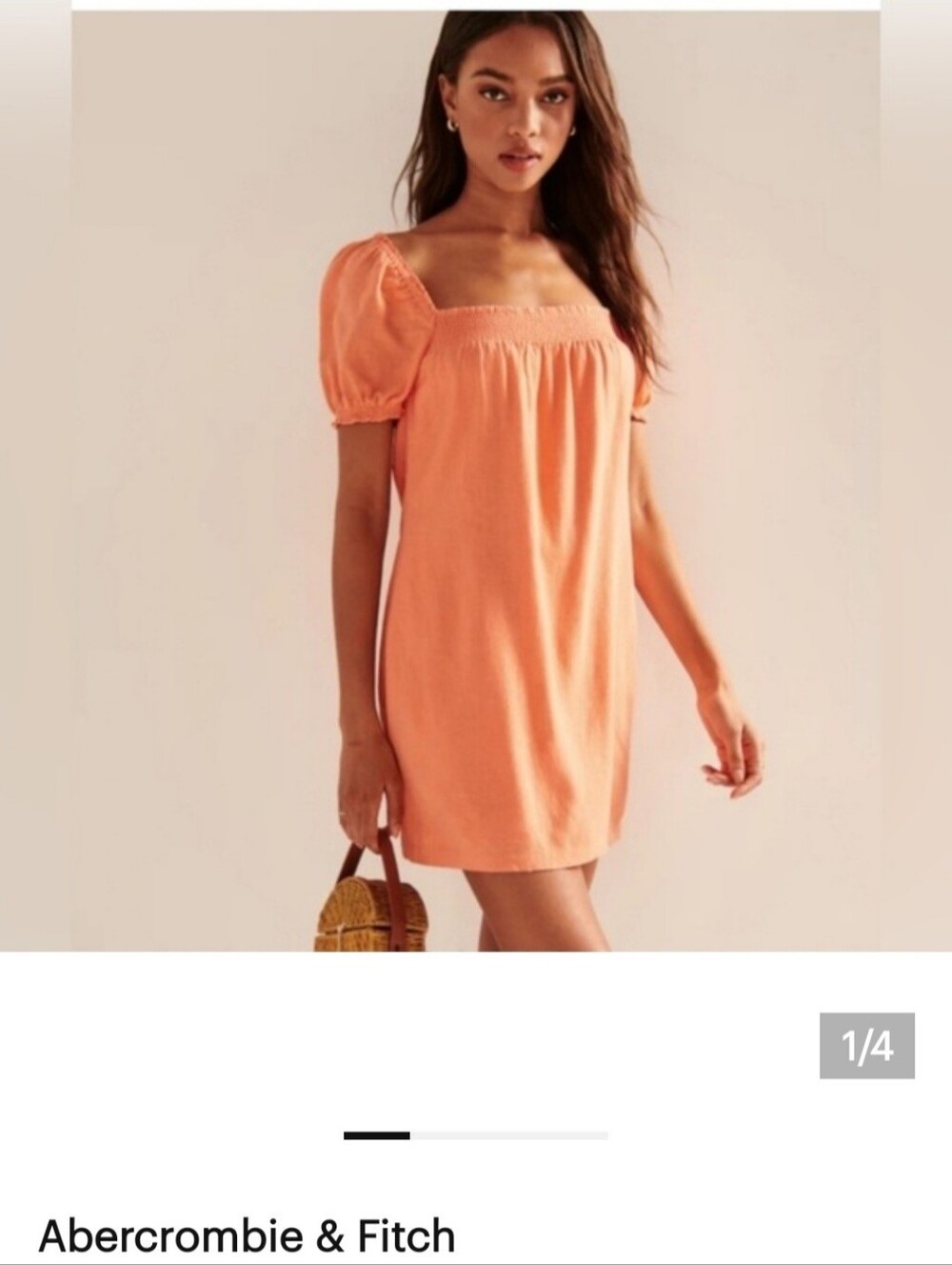 Abercrombie & Fitch Peach Square Neck Puff Sleeve Mini Dress NWT SP